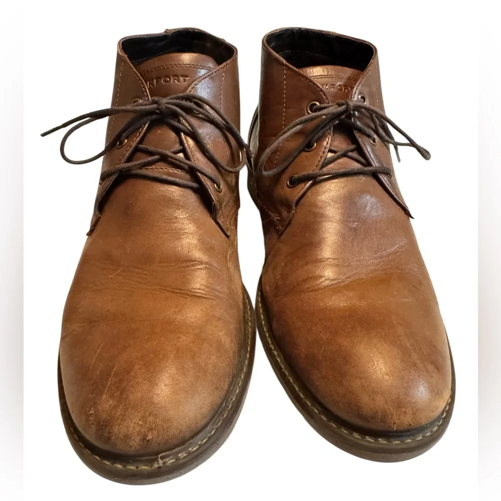 High End Supple Rockport Aged Brown Leather Ankle Boots Men’s 11.5